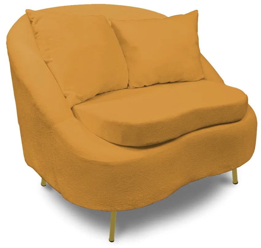 Poltrona Decorativa Orgânica Pé Ferro Dourado Zaya Bouclê Mostarda C05 - D'Rossi