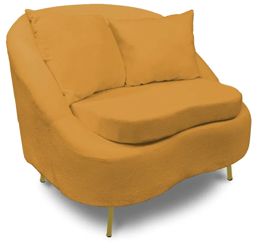 Poltrona Decorativa Orgânica Pé Ferro Dourado Zaya Bouclê Mostarda C05 - D'Rossi