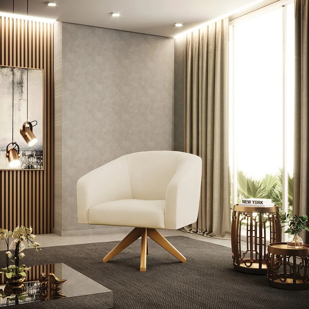 Poltrona Decorativa Giratória MA30 Stella Linho D03 - D'Rossi - A27 Areia