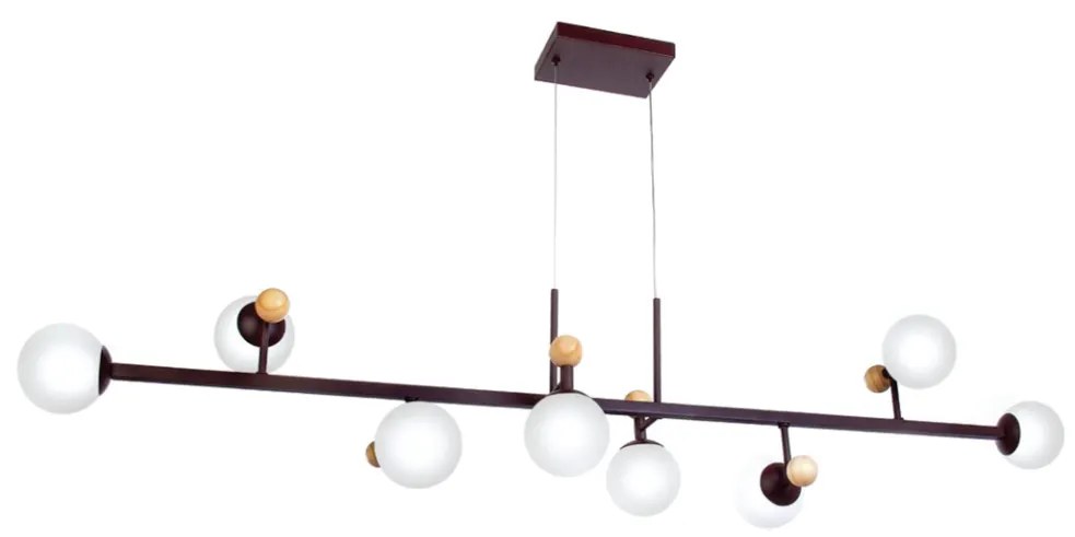 Pendente Retangular Detalhe Madeira 140X30X29Cm Metal E Globo Ø10Cm 08... (DOURADO FOSCO, CLEAR (TRANSPARENTE))