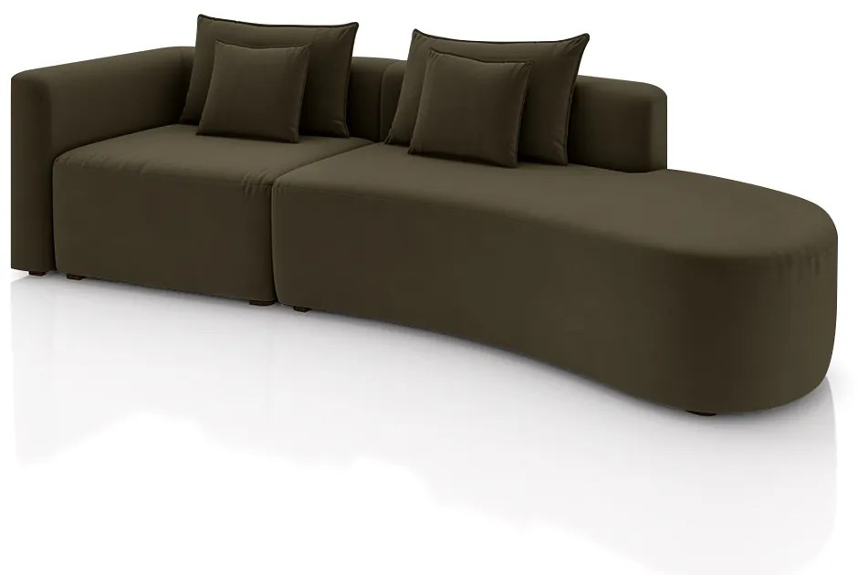 Sofá Curvo Decorativo Kimiko 317Cm 5 Lugares Sala de Estar com Chaise Veludo Marrom G52 - Gran Belo