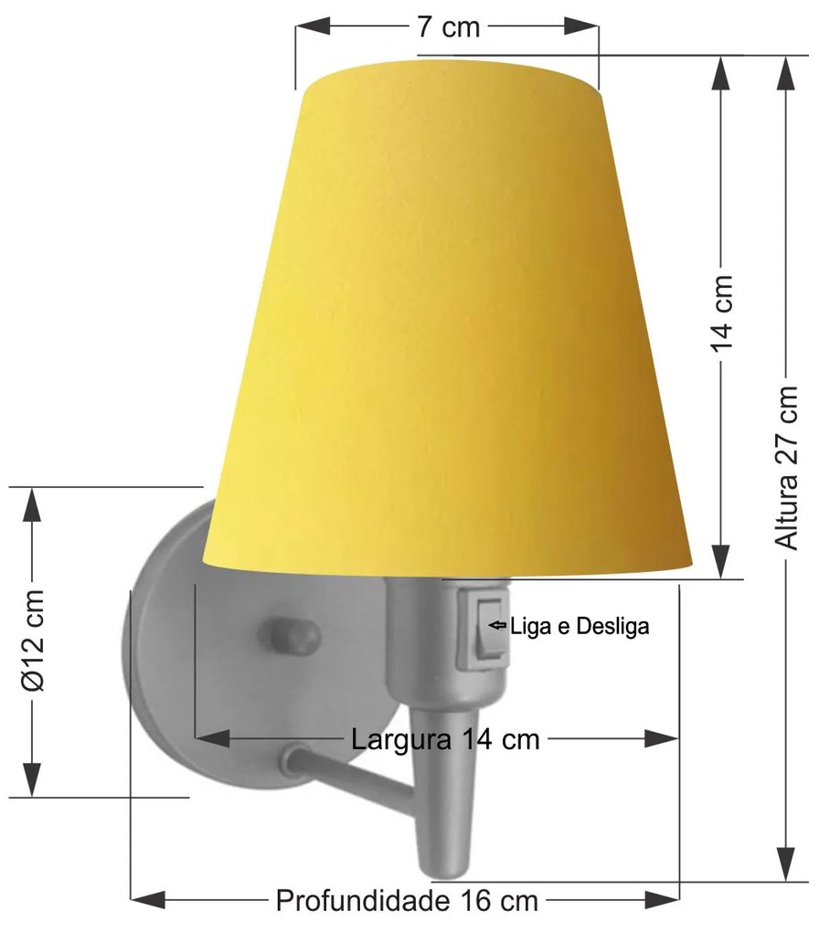 Arandela Cone Md-2013 Cinza C/ Inter Liga e Desl Cúpula em Tecido Amarelo - Bivolt