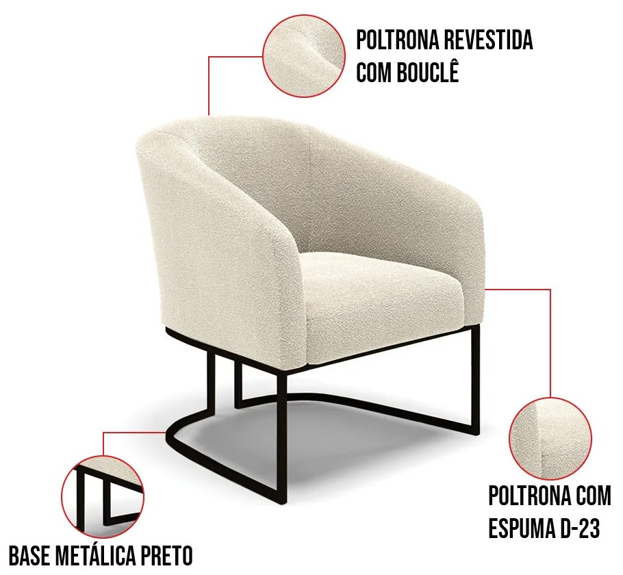 Sofá Namoradeira e 2 Poltronas Industrial Pto Stella Bouclê Bege D03 - D'Rossi