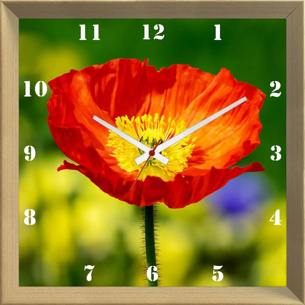 Relógio De Parede Personalizado Flor Papoula Vermelha 30x30cm