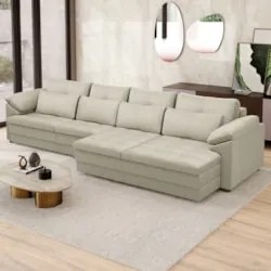 Sofá Retrátil 4 Lugares Para Sala 339cm Dijon Couro Creme S07 - Mpozen
