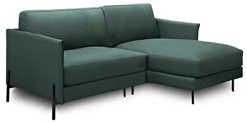 Sofá Decorativo Karine 3 Lugares Sala de estar 230cm com Chaise Pés em Aço Couro Verde Musgo G88 - Gran Belo