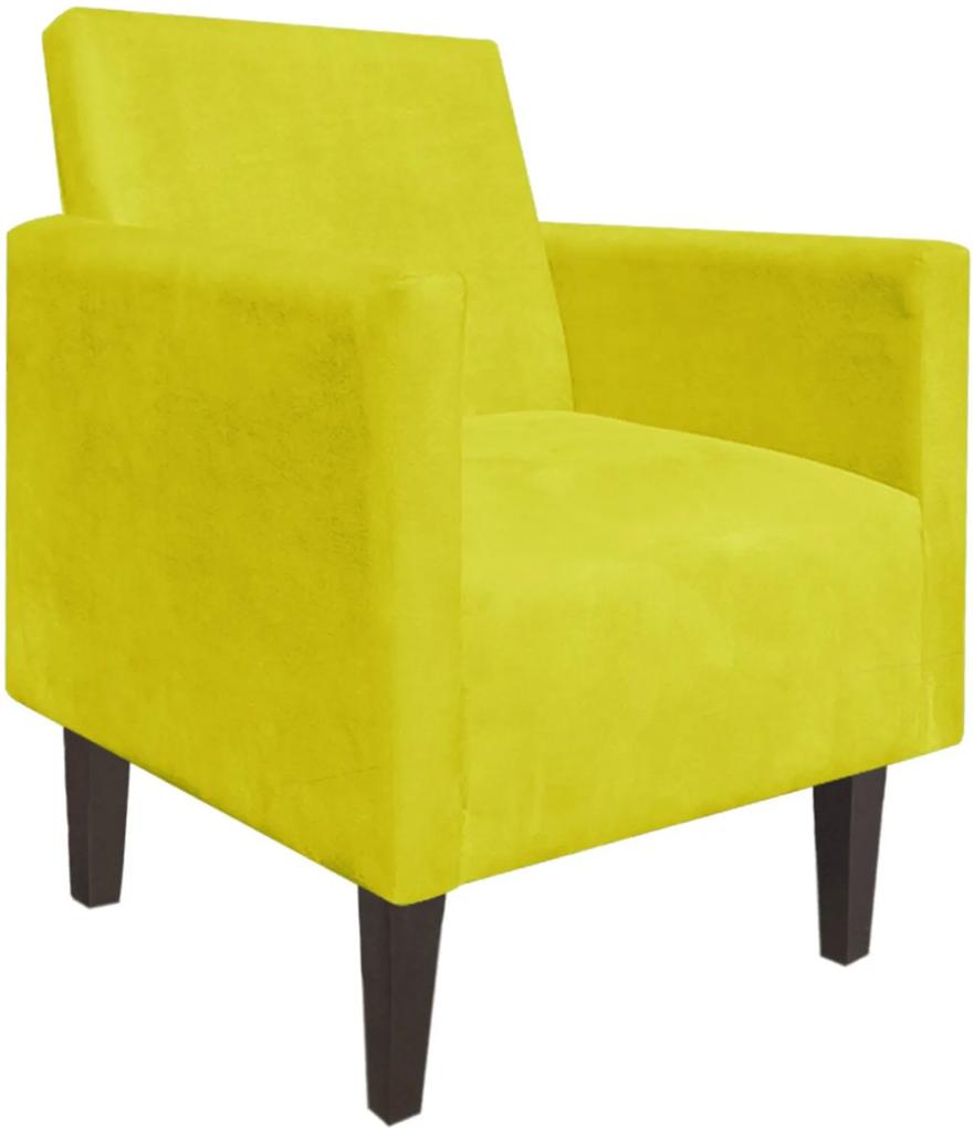 Poltrona Decorativa Compacta Jade Suede Amarelo com Pés Baixo Chanfrado - D'Rossi