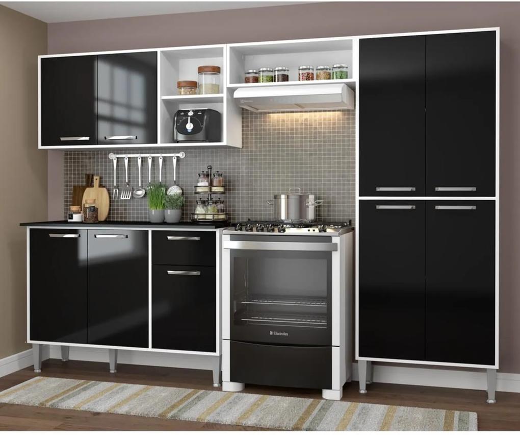 Cozinha Completa Compacta Xangai Plus Multimóveis Branco/preto