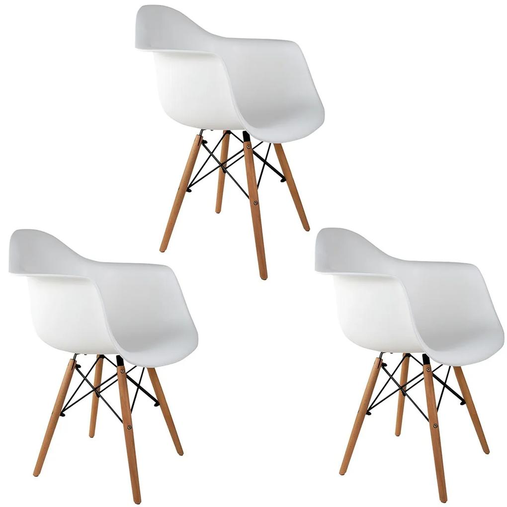 Conjunto 3 Cadeiras Eames Branca Com Braço DSW - Empório Tiffany