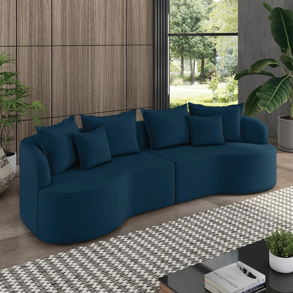 Sofá 4 Lugares Orgânico Living 250cm Mersa Veludo Azul Mnh K01 - D'Rossi