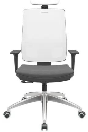 Cadeira Office Brizza Tela Branca Com Encosto Assento Poliester Cinza RelaxPlax Base Aluminio 126cm - 63607 Sun House