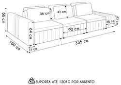 Sofá Ilha e Puff Sala Living 335cm Siesta M22 Veludo Bege  - Mpozenato