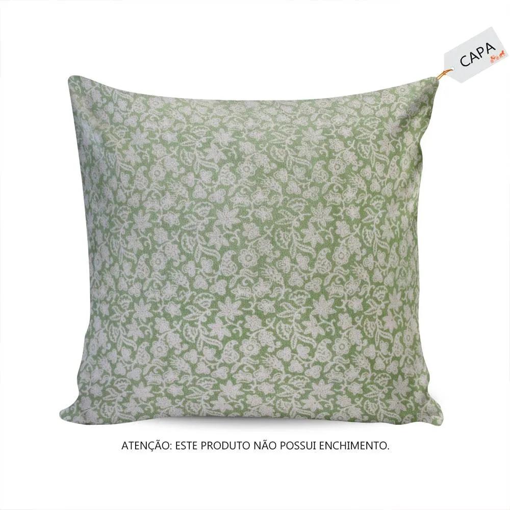 Capa para Almofada Alga Floral Verde/Branco em Algodão - 45x45 cm