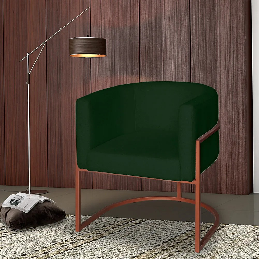 Poltrona Base Industrial Bronze Sala de Estar Lety Veludo Verde S05 - D'Rossi