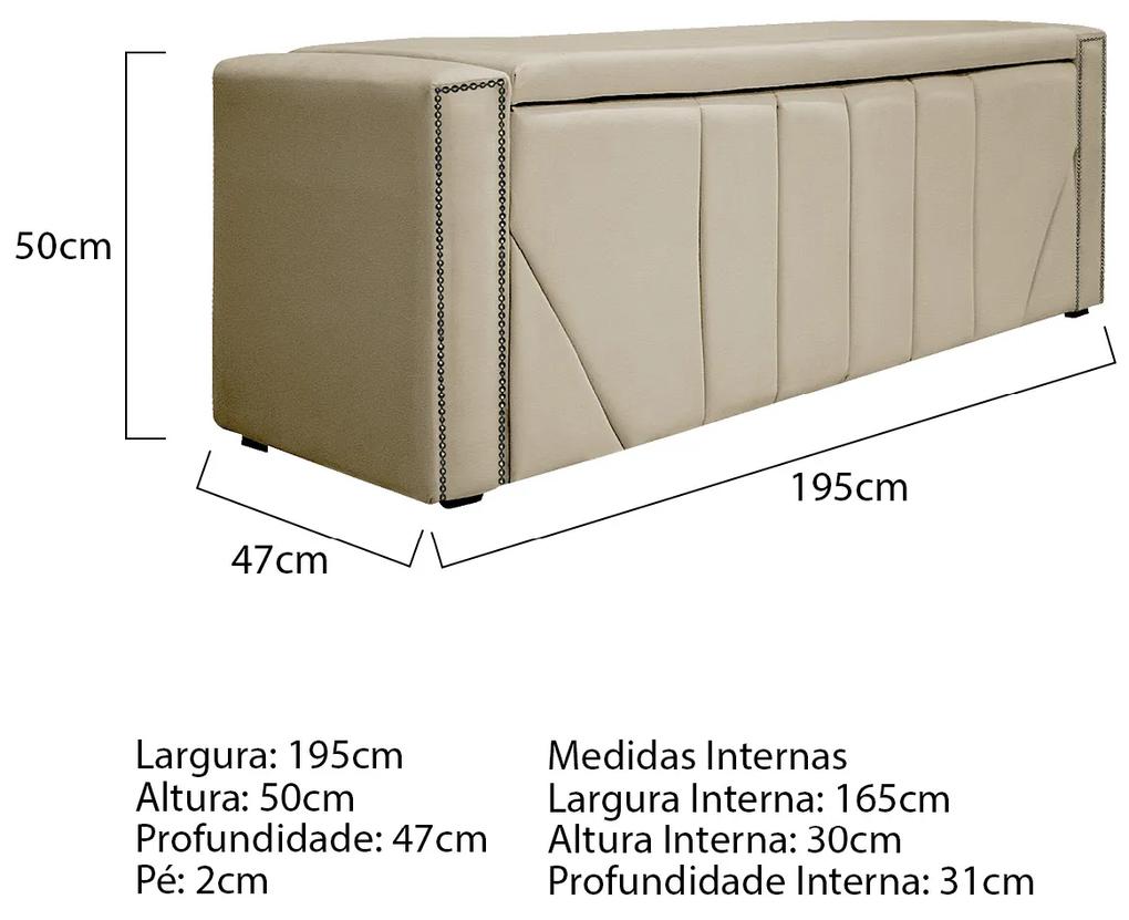 Calçadeira Baú King Minsk P02 195 cm para cama Box Corano - ADJ Decor