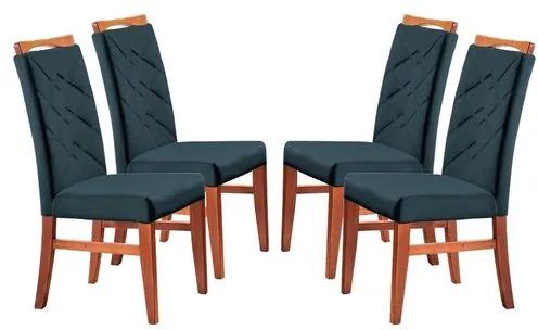 Kit 4 Cadeiras de Jantar Estofada Azul em Veludo Almere