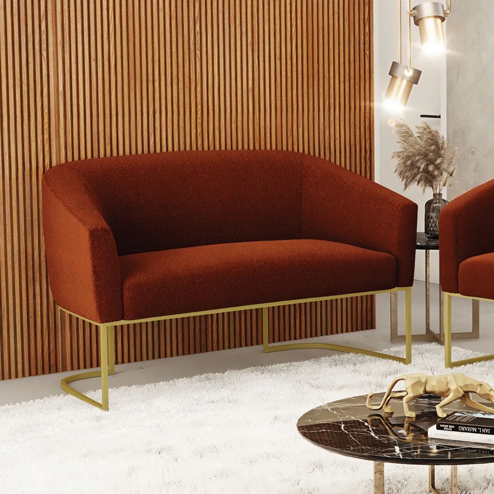 Sofá 2 Lugares Namoradeira Industrial Dourado Stella Bouclê D03 - D'Rossi - Terra