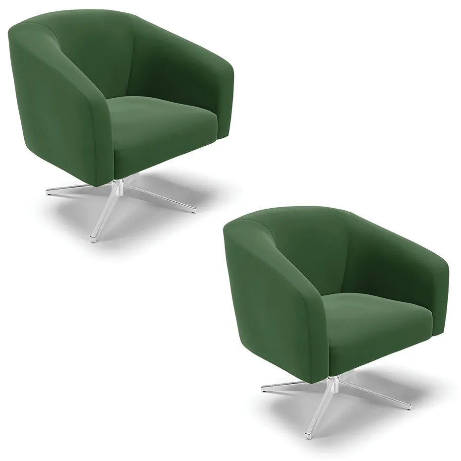 Poltrona Decorativa Giratória Cromada Kit 2 Stella Suede Verde D03 - D'Rossi