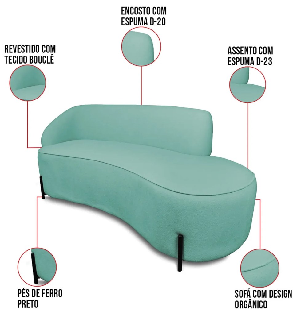 Sofá 2 Lugares Orgânico 140cm Pé Ferro Pto Morgan Bouclê L01 - D'Rossi - Verde Menta