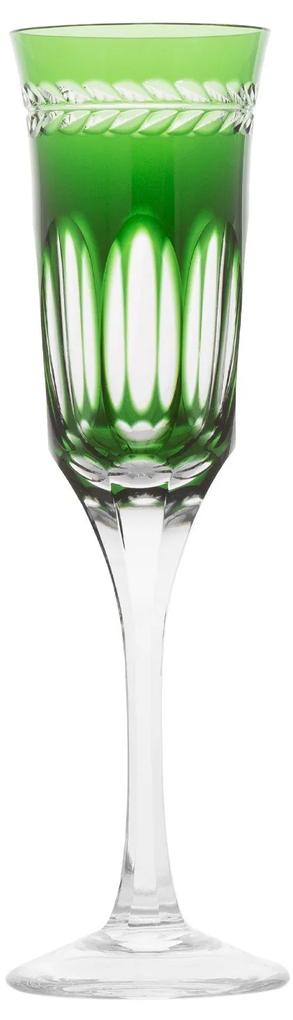 Taça de Cristal Lapidado Artesanal p/ Champagne Libélula - Verde Escuro - 17