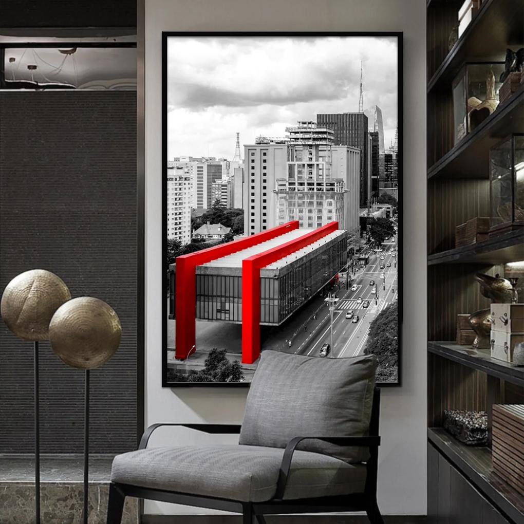 Quadro 150x100cm  Masp São Paulo Paulista Vidro Cristal e Moldura Preta Decorativo Interiores - Oppen House