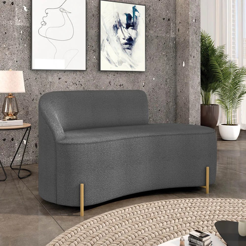 Sofá 2 Lugares Orgânico 140cm Pé Dourado Morgan Bouclê D03 - D'Rossi - Grafite