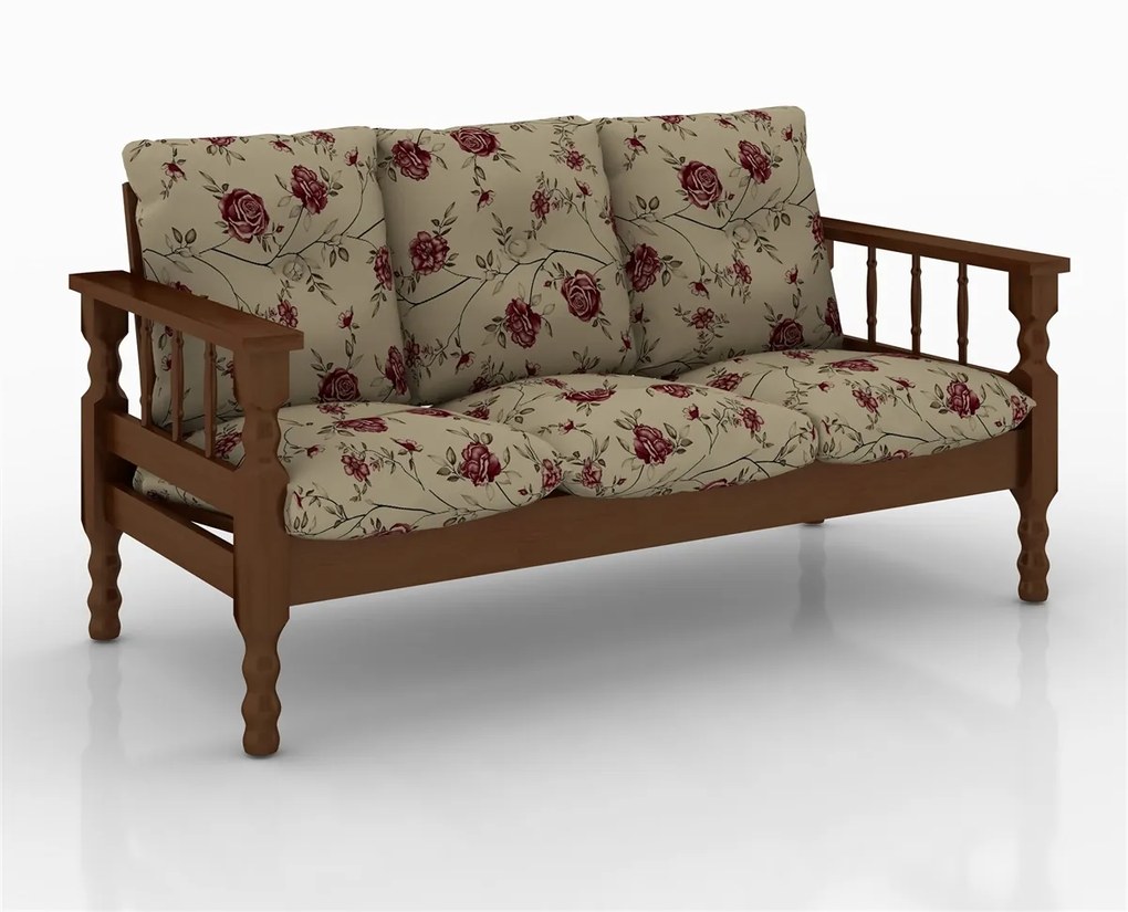 Conjunto de Estofados de Madeira Maciça com 3, 2 e 1 Lugares com 1 Mesa de Centro e 1 Mesa de Canto Belini