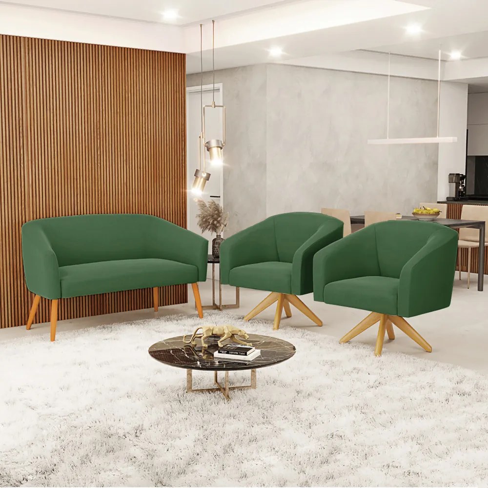Sofá Namoradeira e Poltrona Giratória MA30 Stella Suede D03 - D'Rossi - Verde