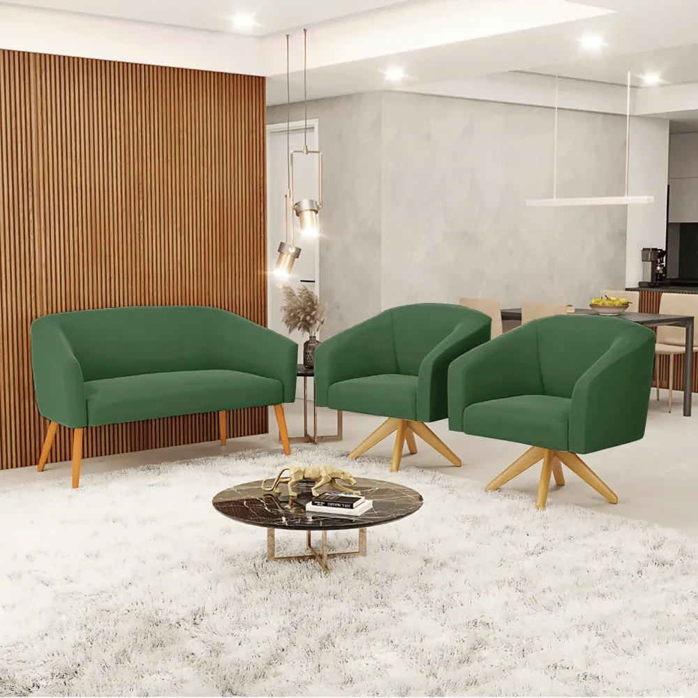Sofá Namoradeira e Poltrona Giratória MA30 Stella Suede D03 - D'Rossi - Verde