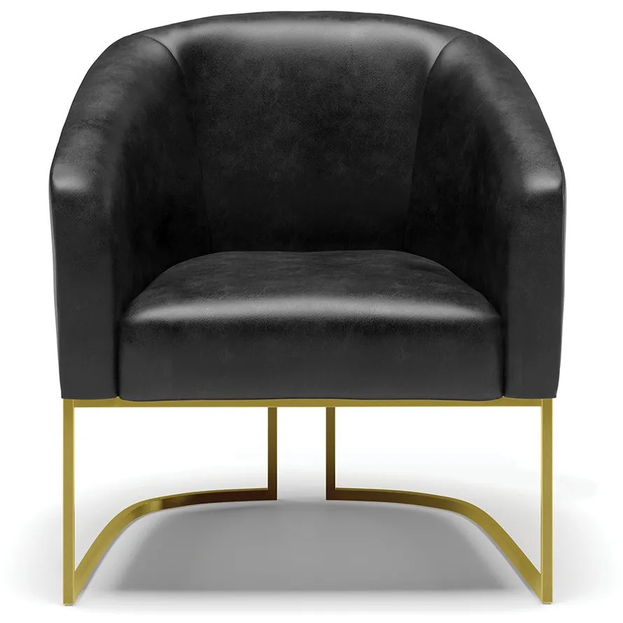 Poltrona Decorativa Industrial Dourado kit 2 Stella Sintético PU  Preto D03 - D'Rossi