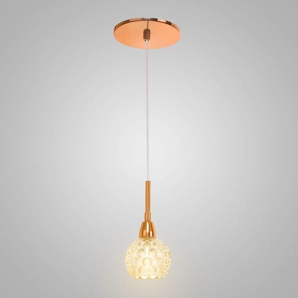 Pendente Bolinha Ø8X17Cm Metal E Vidro Cristal Ø8Cm 01Xg9 | Old Artisa... (CHAMPANHE, CLEAR (TRANSPARENTE))