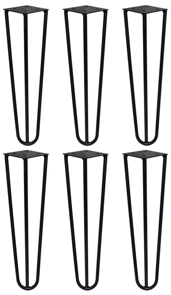 Kit 6 Pés de Metal 25 CM Hairpin Legs Mesas de Centro Puffs Preto G41