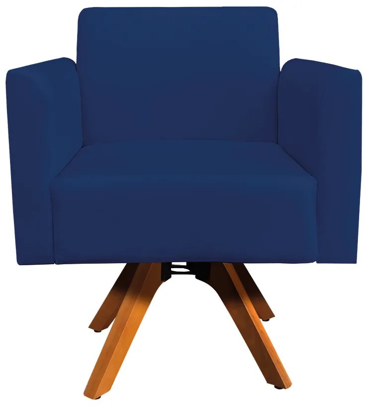 Kit 02 Poltronas Giratória Marisa Suede Azul Marinho Base Madeira MM30 D'Rossi