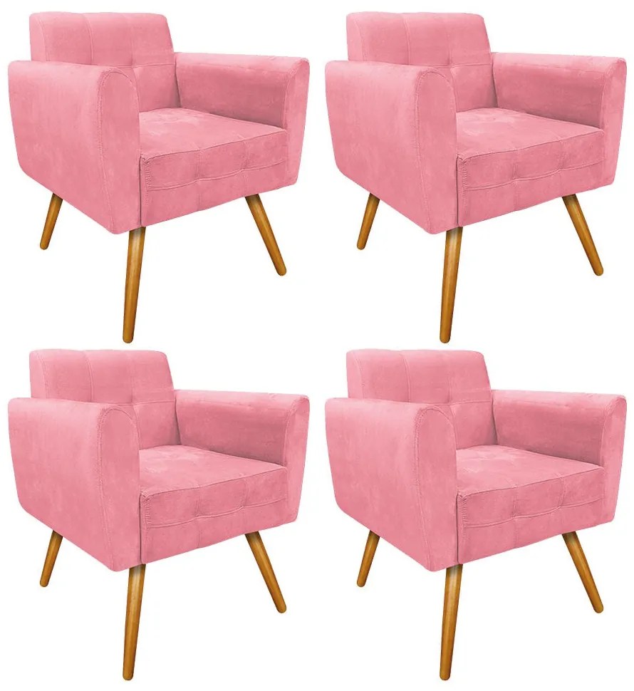 kit 04 Poltronas Stella Palito Mel Suede Rosa Bebê - ADJ Decor