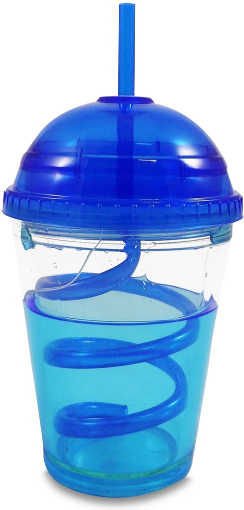 Copo milk shake gel canudo espiral 360ml azul