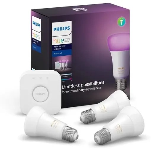 Kit Philips Hue Starter 3 Lampadas E27 127v Hue Bridge