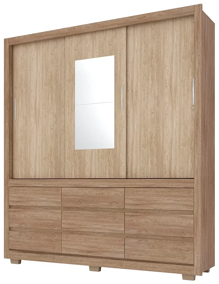 Guarda Roupa Florence D Portas Com Espelho Nogal Vanilla Touch Adj Decor Biano