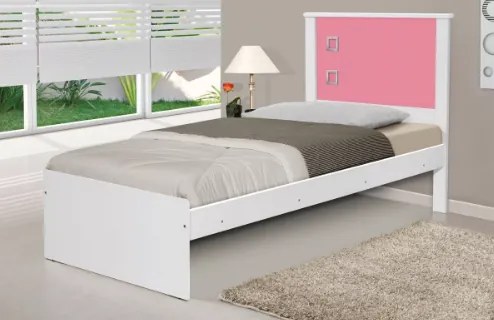 Cama Barcelona Solteiro Branco com Rosa - Tebarrot Móveis