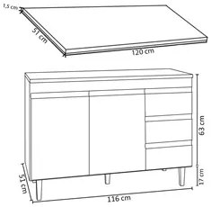 Balcão Gabinete Para Pia 120cm com Tampo 2 Portas Andréia Branco - AJL