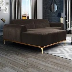 Sofá 350cm 6 Lugares com Chaise Esquerdo Pés Gold Molino C-261 Veludo