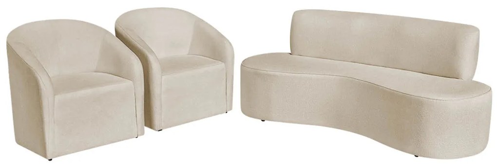 Kit Sofá Curvo Amsterdã 160cm e 2 Poltronas Luiza Max Bouclé