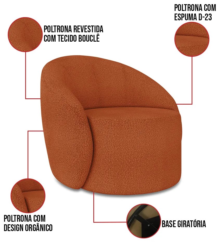 Poltrona Decorativa Orgânica Giratória Lua Bouclê Terra D03 - D'Rossi