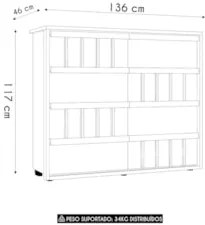 Cômoda Para Quarto Com 8 Gavetas 136cm Avila Cinamomo Z10   - Mpozenat