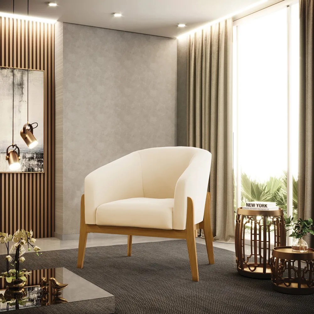 Poltrona Decorativa Base de Madeira kit 2 Stella Suede D03 - D'Rossi - Bege