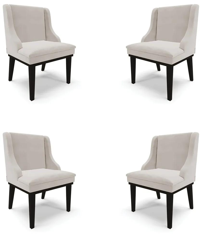 Kit 4 Cadeiras Decorativas Sala de Jantar Base Fixa de Madeira Firenze Veludo Cinza/Preto G19 - Gran Belo