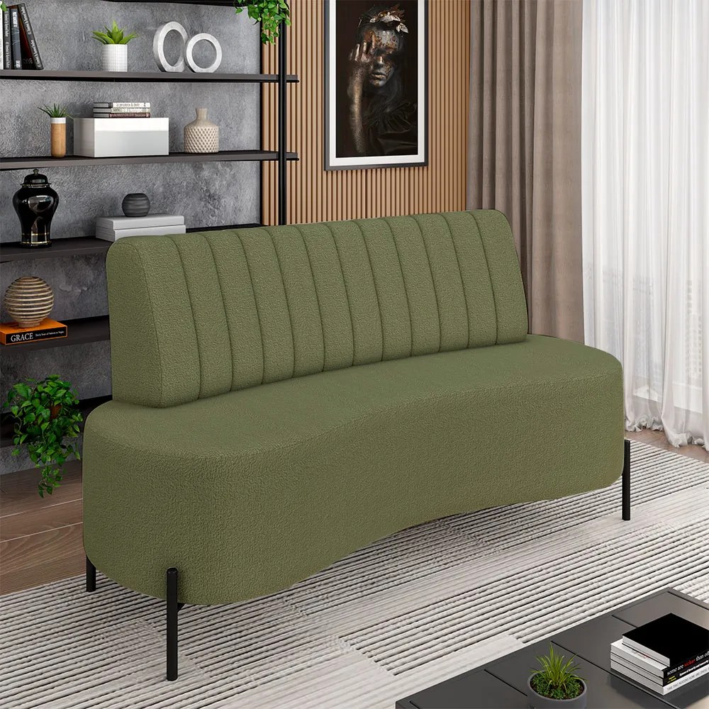 Sofá Living Decorativo 2 Lugares 1,35M Katara Pés de Ferro Bouclê Verde G33 - Gran Belo