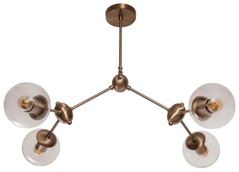 Pendente Cacau Ø68X57X64Cm 4Xg9 / Metal E Globo Ø12Cm | Usina 16738/4 (CB-V - Cobre Escovado, AMBAR)