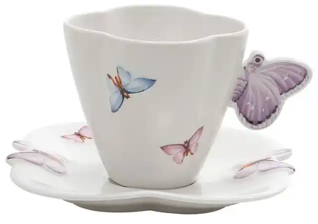 Jogo para Chá Porcelana 3 Peças Butterfly Azul 28746 Bon Gourmet