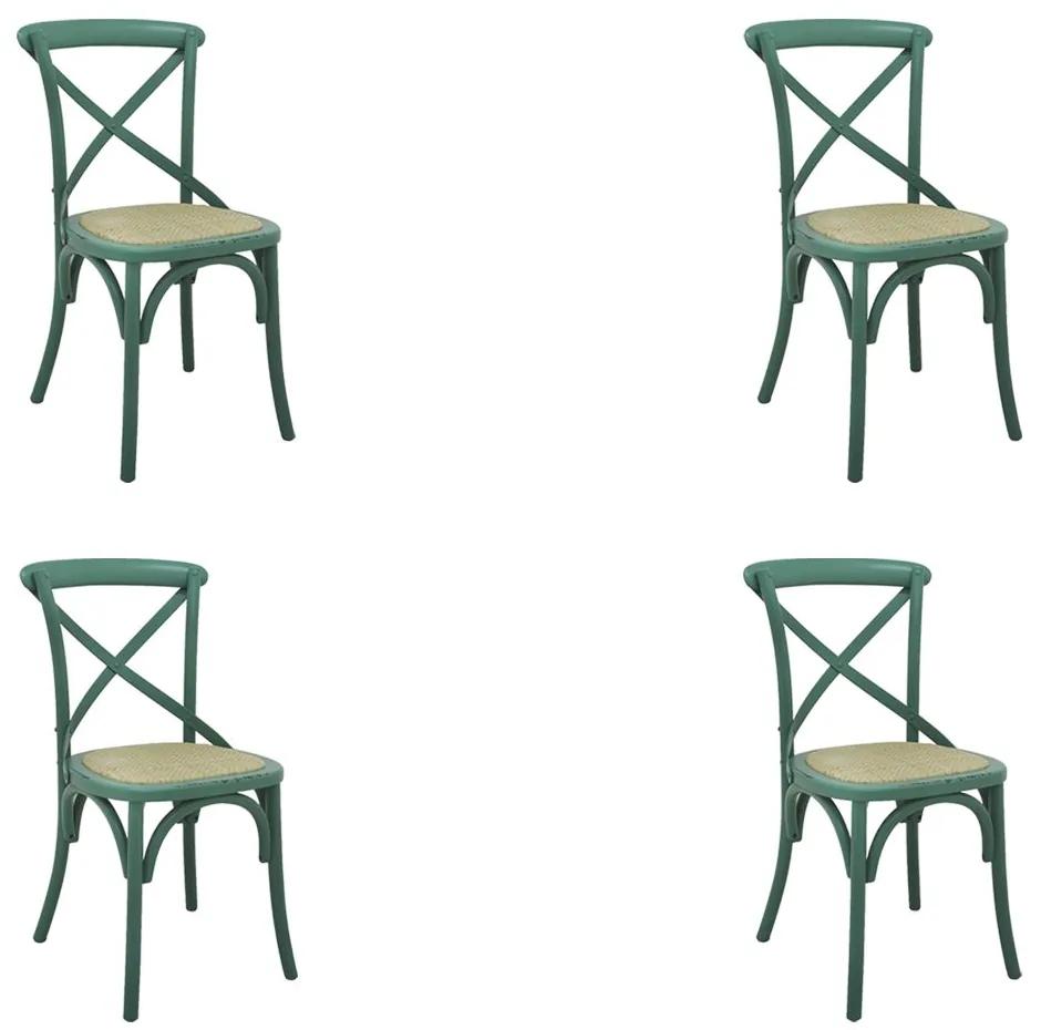 Kit 4 Cadeiras Decorativas Sala De Jantar Cozinha Danna Rattan Natural Verde G56 - Gran Belo