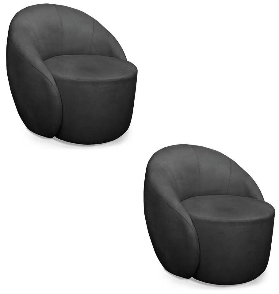 Poltrona Decorativa Orgânica Giratória Kit 2 Lua Suede Preto D03 - D'Rossi